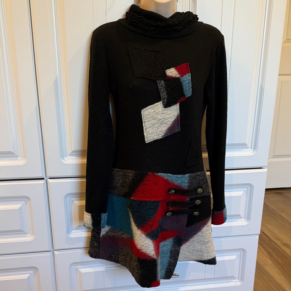 Asymmetrical Black and Multicolor Dress